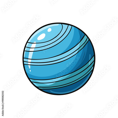 Bright Blue Exercise Ball with Curved Stripes on White Background