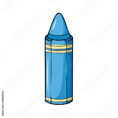 Blue Crayon with Yellow Stripes on White Background