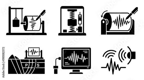 seismograph silhouette vector set