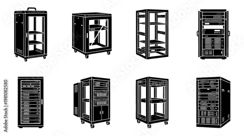server rack silhouette vector set