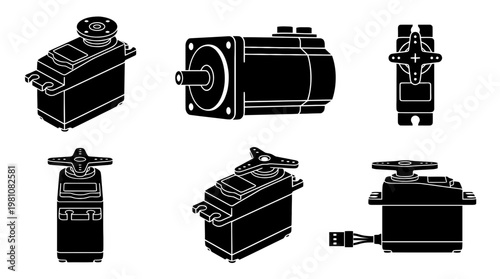 servo motor silhouette vector set