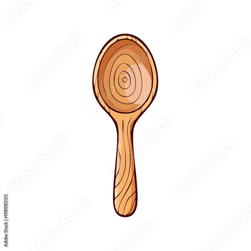 Handcrafted Wooden Spoon with Natural Grain Texture Isolated on White Background