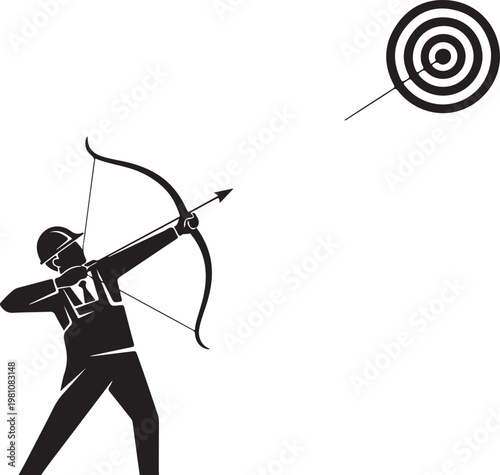 Archer aiming at bullseye target arrow