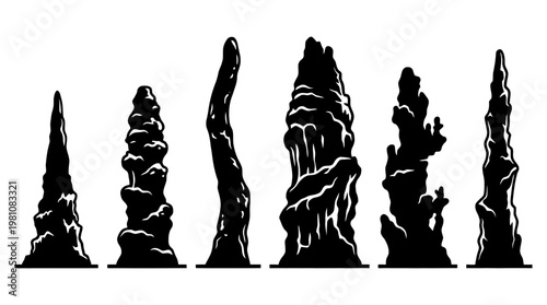 stalagmite silhouette vector set