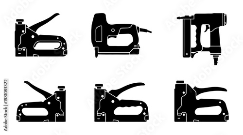 staple gun silhouette vector set