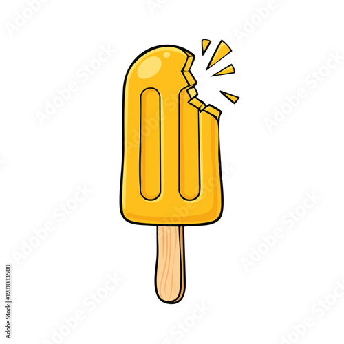 Bright Yellow Popsicle with a Bite Taken Out Refreshing Summer Treat Illustration