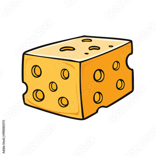 Yellow Cheese Block with Round Holes Cartoon Illustration
