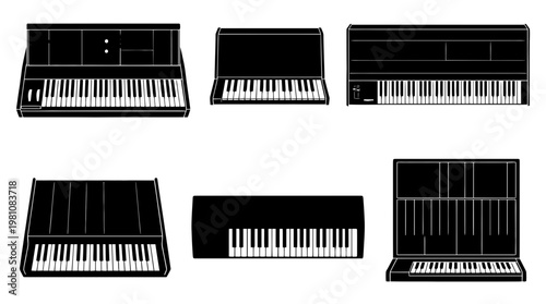 synthesizer silhouette vector set