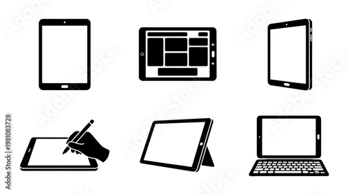 tablet computer silhouette vector set