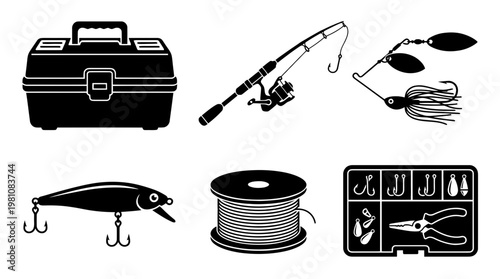 tackle box silhouette vector set