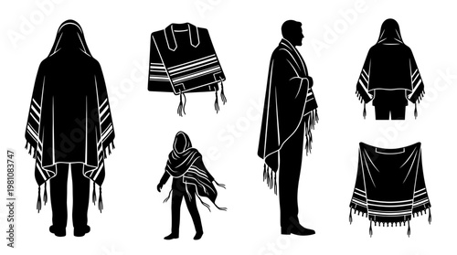 tallit silhouette vector set