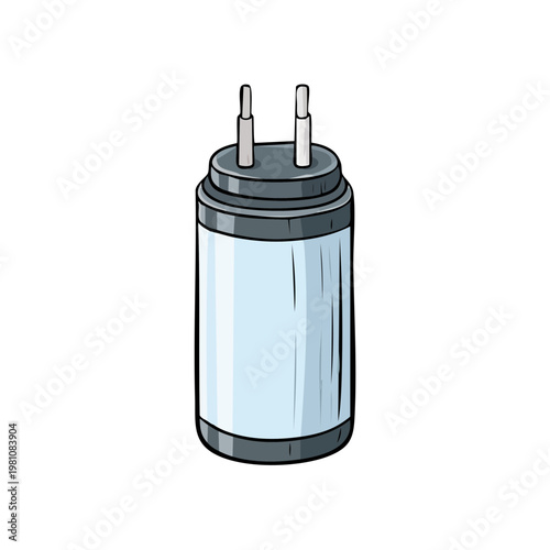 Cartoon illustration of a cylindrical electronic component with two prongs