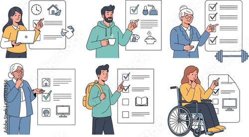 People interacting with digital checklists and daily tasks in a.