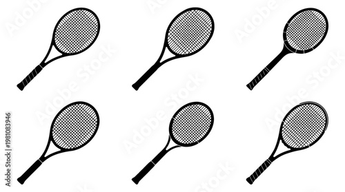 tennis racket silhouette vector set