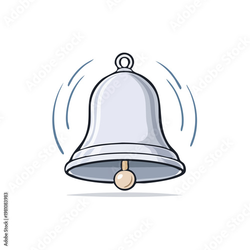 Illustration of a Silver Bell Ringing and Vibrating with Sound Waves