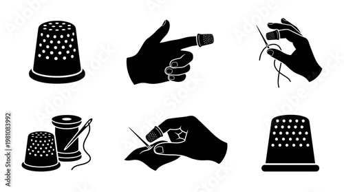thimble silhouette vector set