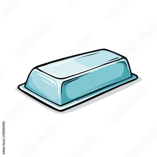 Stylized drawing of a clear soap bar in a translucent blue shade with a simple white background