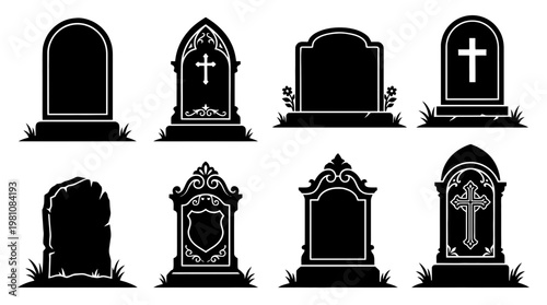 tombstone silhouette vector set