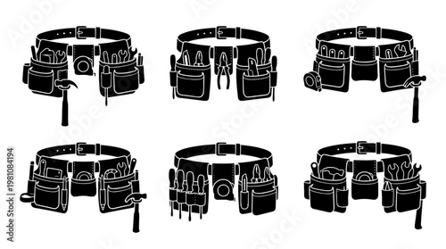tool belt silhouette vector set