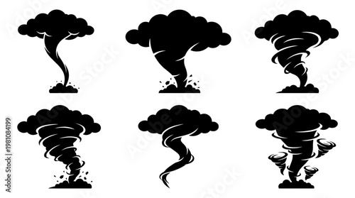tornado silhouette vector set