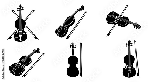 violin silhouette vector set