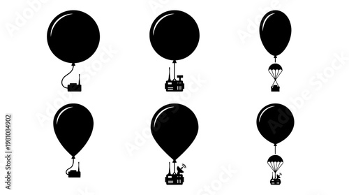weather balloon silhouette vector set