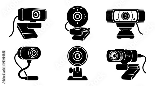 web camera silhouette vector set