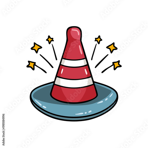 Whimsical Red and White Traffic Cone with Sparkling Stars