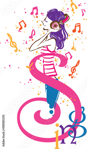 Girl listening to music with headphones.