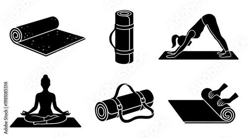 yoga mat silhouette vector set