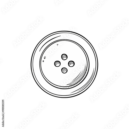 Hand drawn sketch of a circular sewing button with four holes for thread