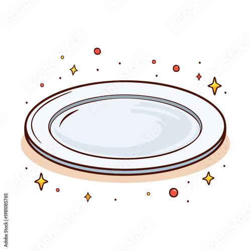 Clean White Dinner Plate with Sparkles and Stars Hand-Drawn Illustration
