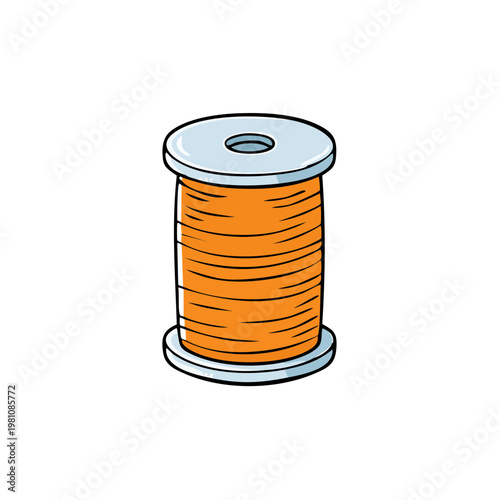 Bright orange thread spool illustration with cartoon style and clean design