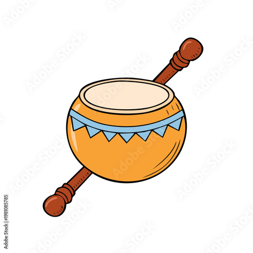 Traditional Handheld Drum with Mallets for Music and Celebration