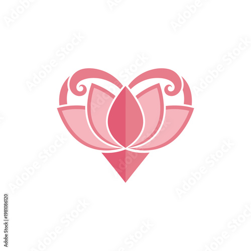 A pink lotus flower logo with a heart shape on a white background