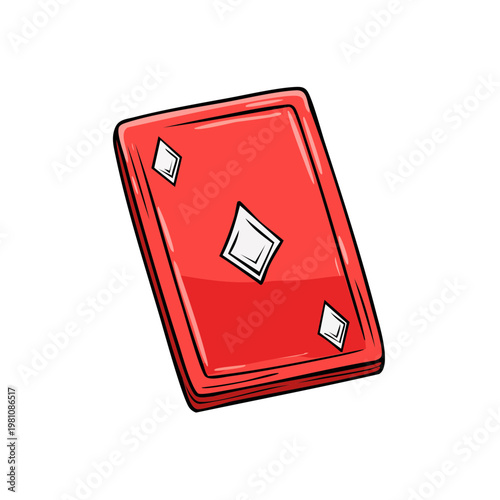 Red playing card with two white diamond shapes shown in cartoon style