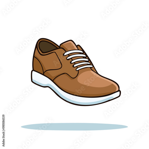 Brown Leather Oxford Shoe with White Laces and Sole Isolated Illustration
