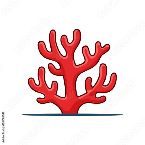 Vibrant red branching coral reef organism isolated on white background