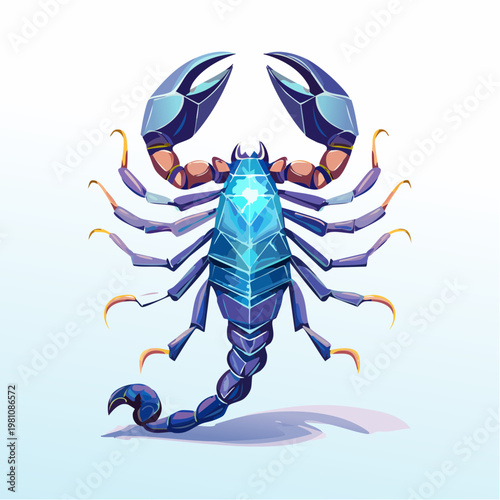 Scorpion illustration with crystal exoskeleton and blue gem accents