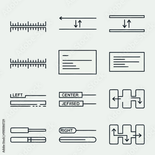 Set of graphic design icons for alignment and measurement tools.