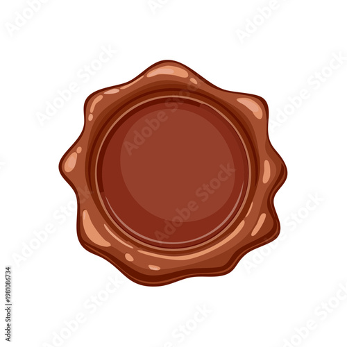 Brown wax seal with a circular blank impression for text and a decorative wavy edge
