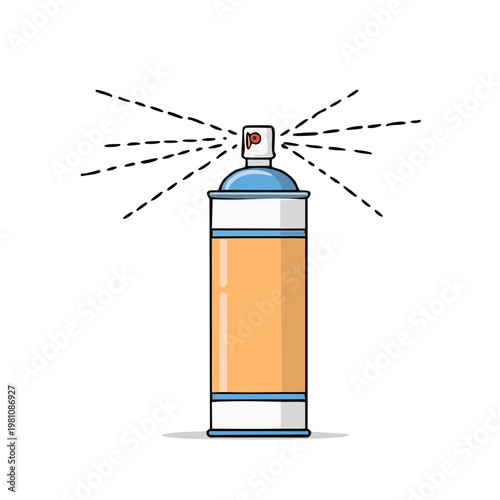 Clean graphic illustration of an aerosol spray can emitting a fine mist of particles