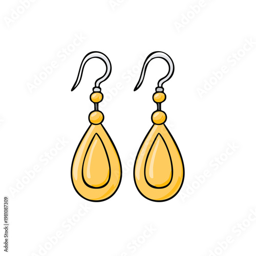 Gold teardrop dangle earrings with hook clasps hand-drawn illustration