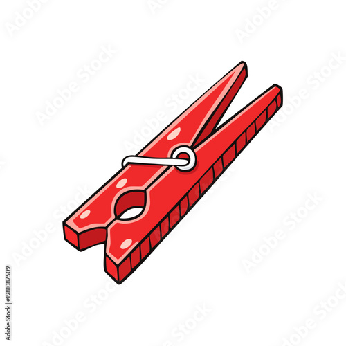 Bright Red Wooden Clothespin Securely Holding Laundry Line