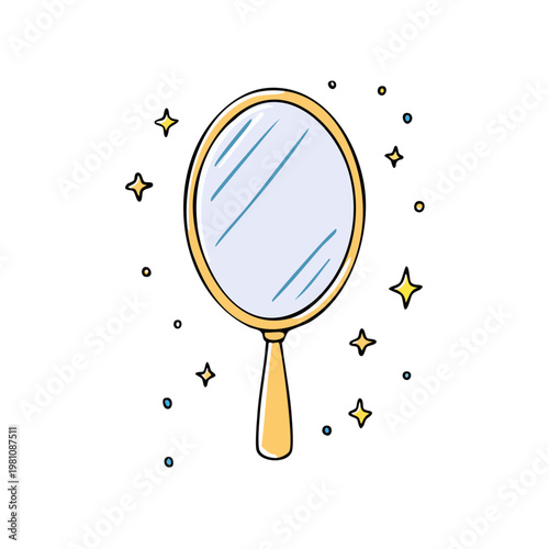 Handheld Mirror with Sparkles Reflection Vintage Accessory Illustration