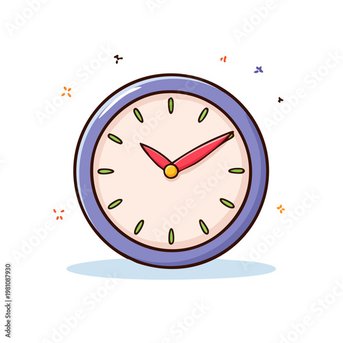 Hand-drawn cartoon clock face with minute and hour hands indicating time