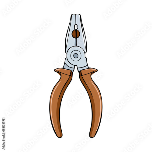 Hand tool combination pliers with brown insulated handles close up illustration