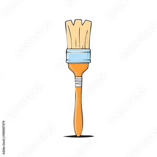 A simple illustration of a flat paintbrush with an orange handle and light blue ferrule
