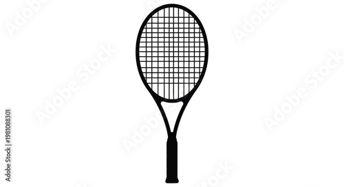 A black silhouette of a tennis racket against a plain white background silhouette