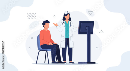 Doctor consulting patient in clinic, medical checkup, healthcare concept illustration